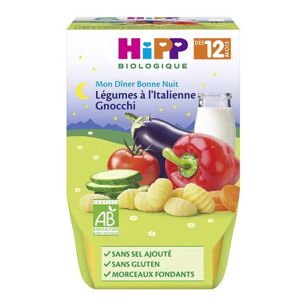 Pots bébé légumes à l'italienne & gnocchi dès 12 mois 2x220g - HIPP