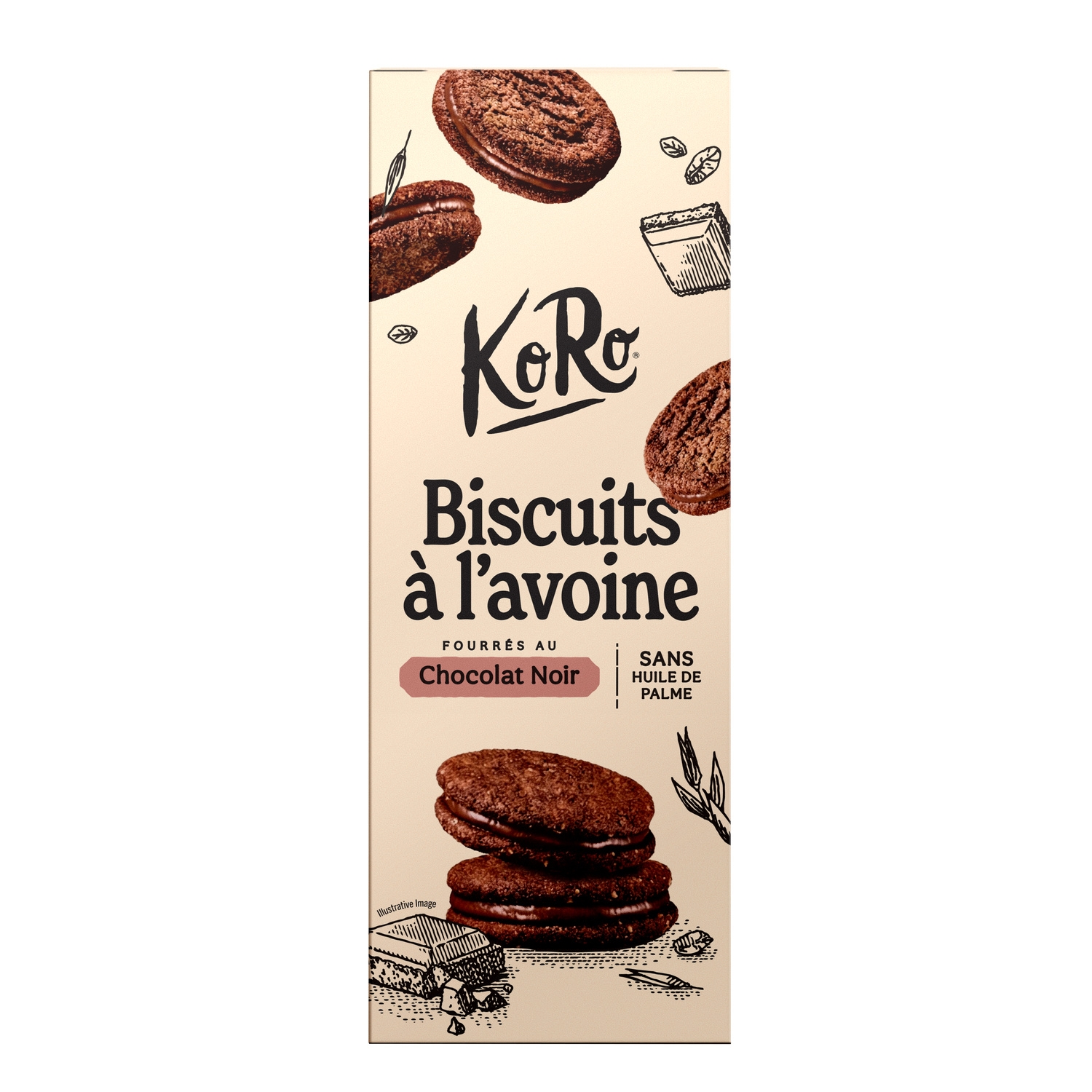 Biscuits a l'avoine fourres au chocolat noir, 180 g - KORO