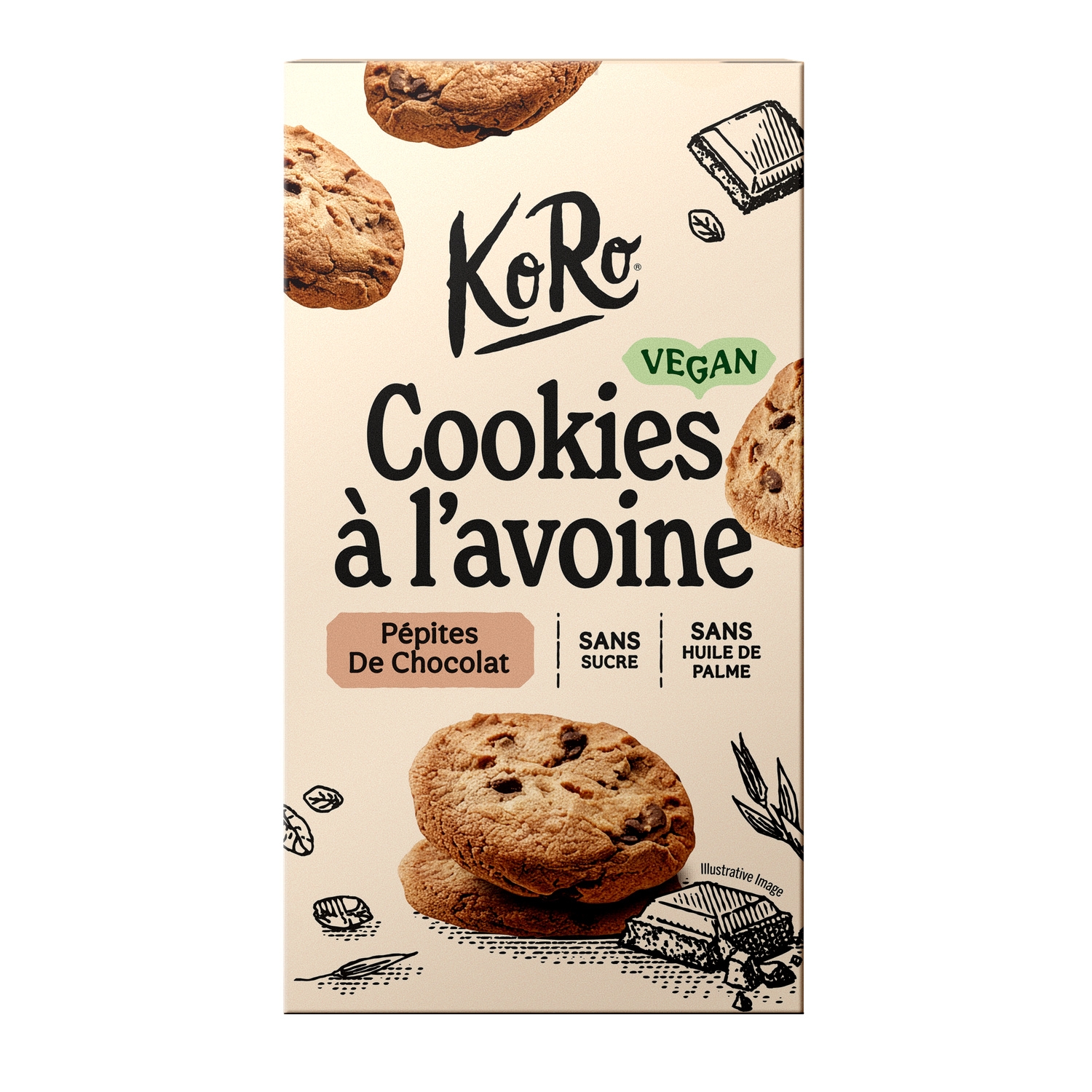 Cookies vegan a l'avoine aux pepites de chocolat, 200 g - KORO