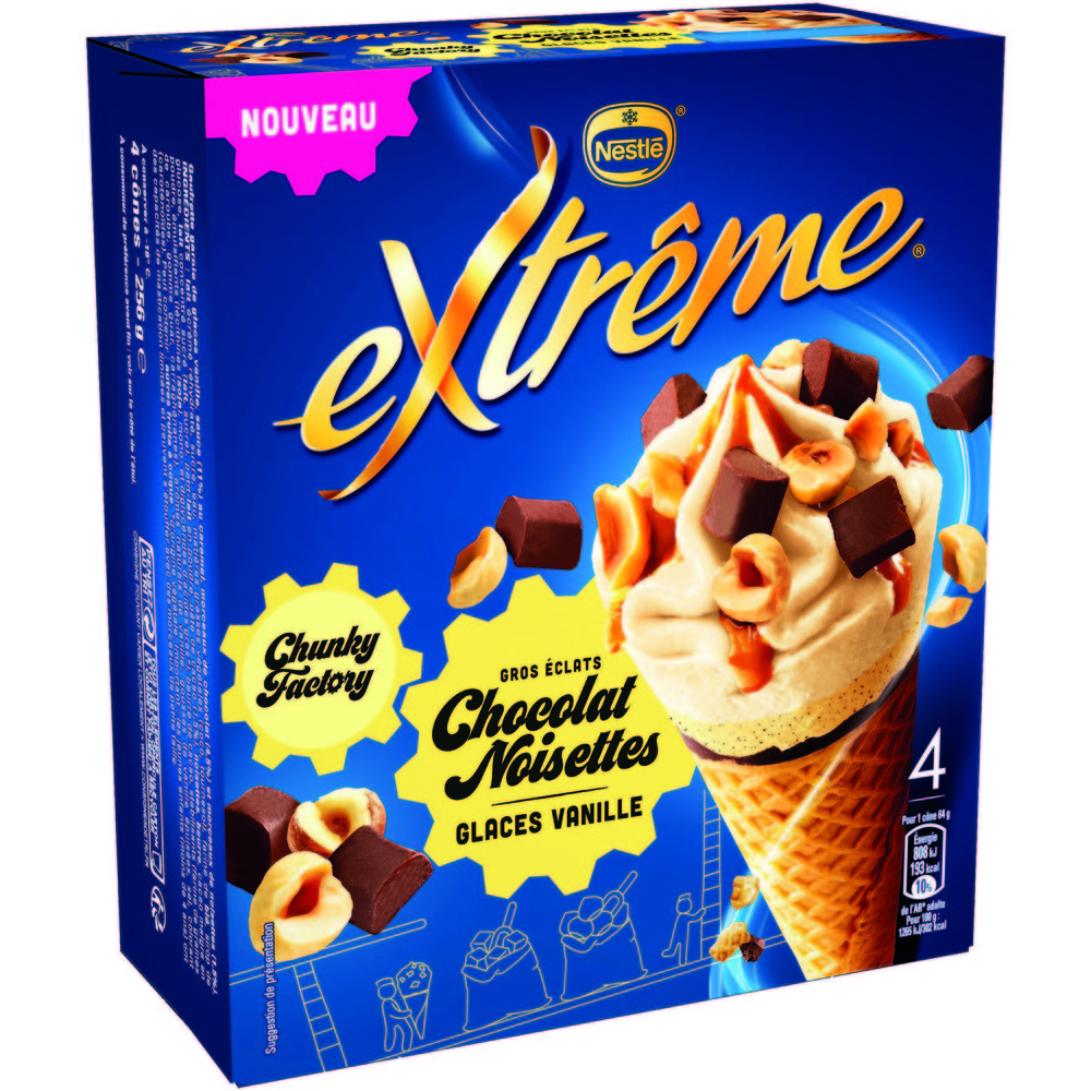 Glace vanille, chocolat, noisettes extrême  x4 - NESTLE