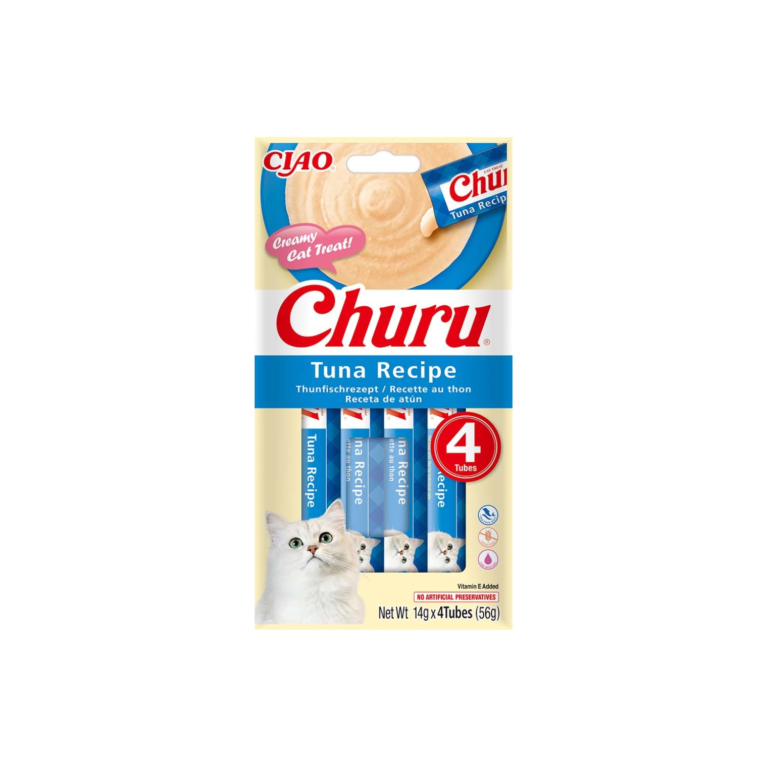 Friandises pour chat en creme au thon, 4 tubes de 14 g - CHURU
