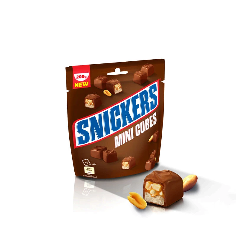 Barres chocolatées Minis cubes fourrées cacahuète et caramel 200g - SNICKERS