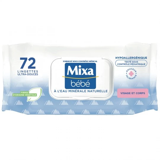 Lingettes ultra-fraîches à l'eau minérale naturelle x72 - MIXA