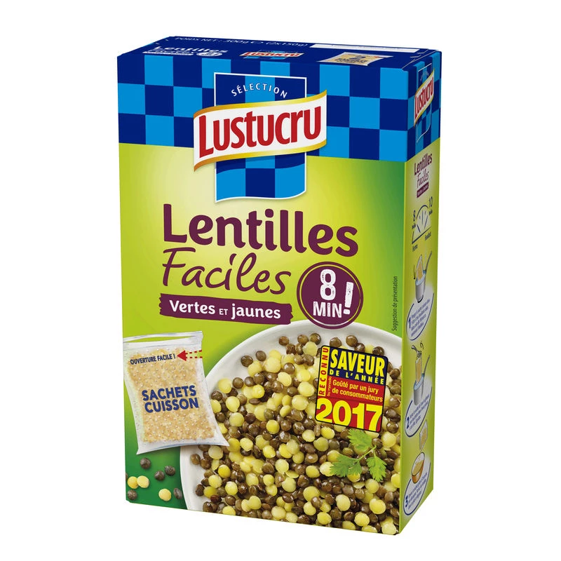 Lustucru Lentilles vertes et jaunes 2x150g