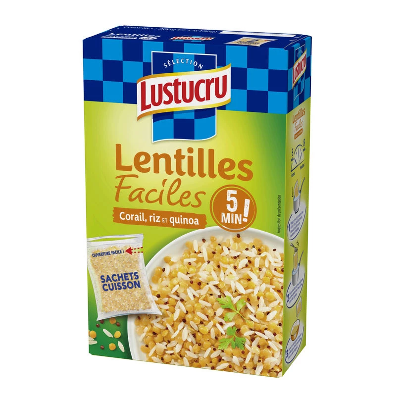 Lentilles corail/riz/quinoa 2x150g - LUSTUCRU