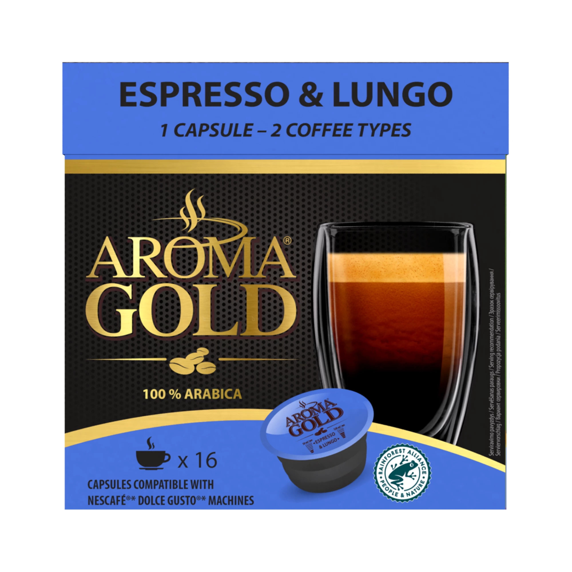 Совместимость с Café Espresso & Lungo Dolce Gusto X 16, 100% арабика — Aroma Gold