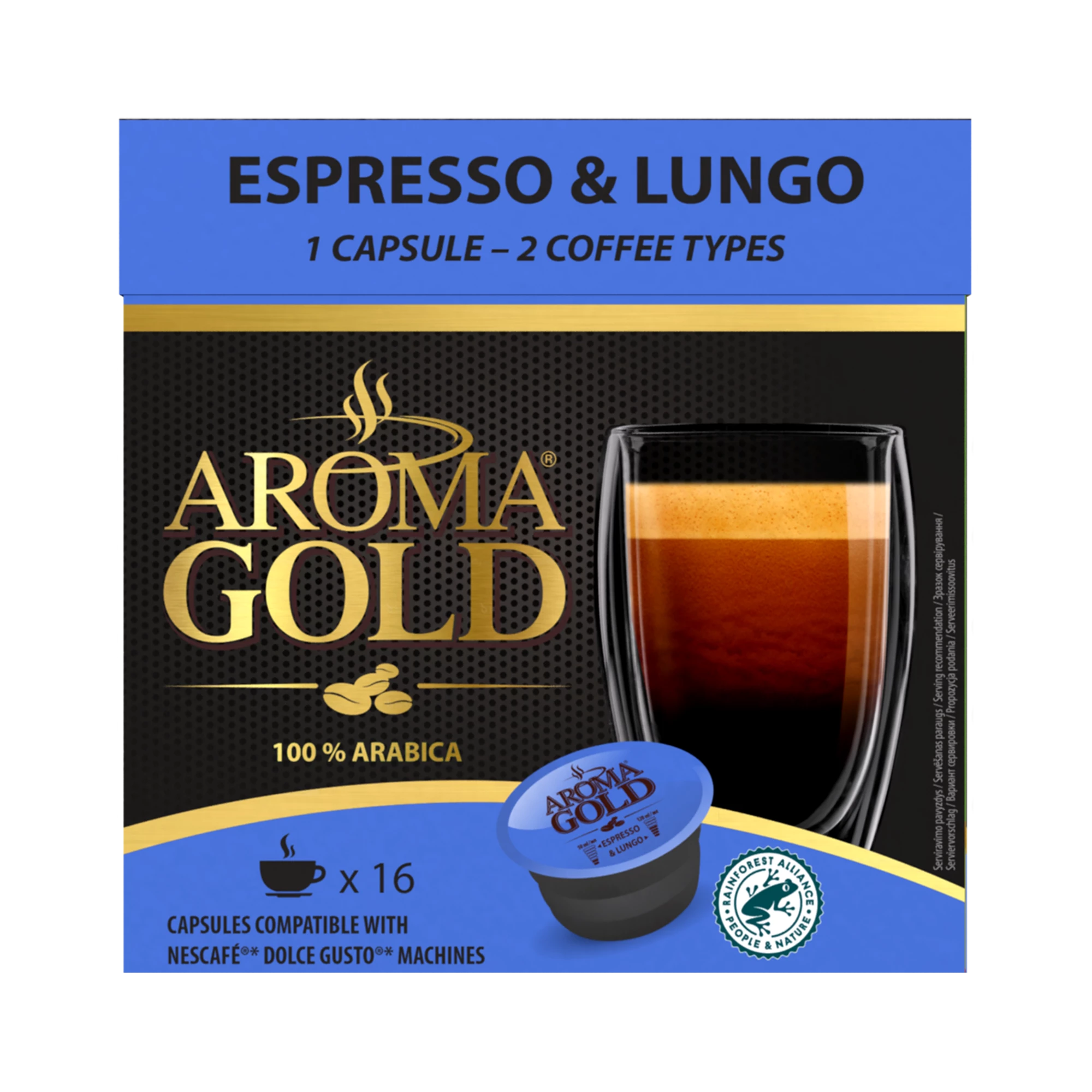 Café Espresso & Lungo Compatible Dolce Gusto X 16 100% Arabica - Aroma Gold