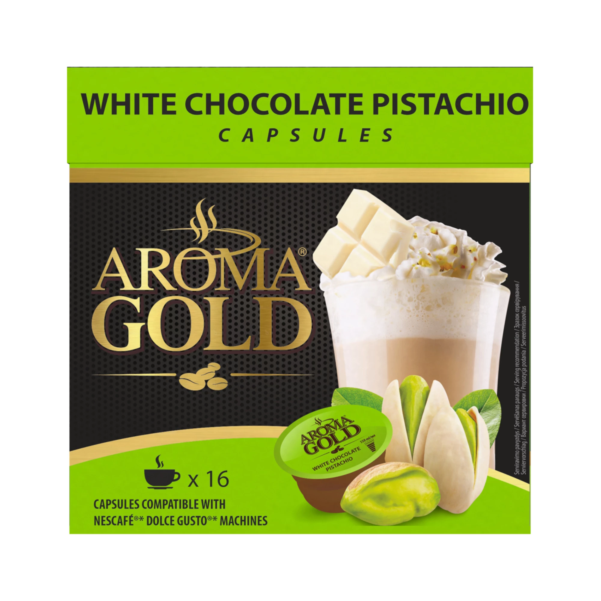 Café Chocolate Blanco Pistachos Compatible Dolce Gusto X 16 - Aroma Gold