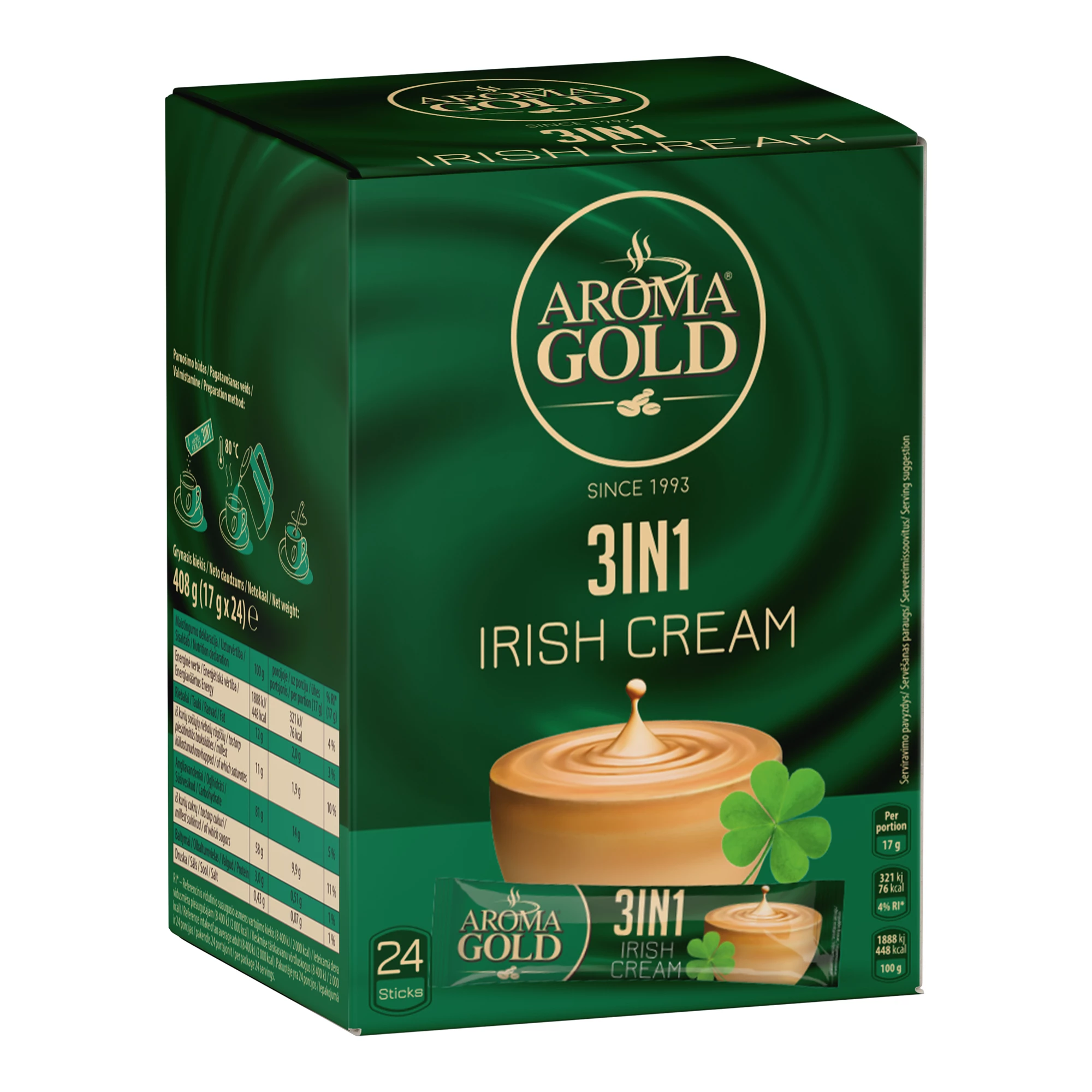 Irish Cream Instant Coffee (24 Pieces), 255 G - Aroma Gold