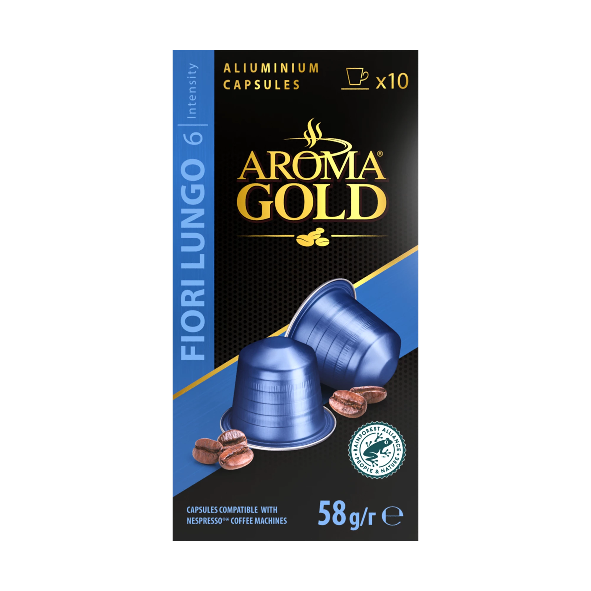 Café Fiori Lungo Compatibele Nespresso X 10. (intensiteit 6) - Aroma Gold