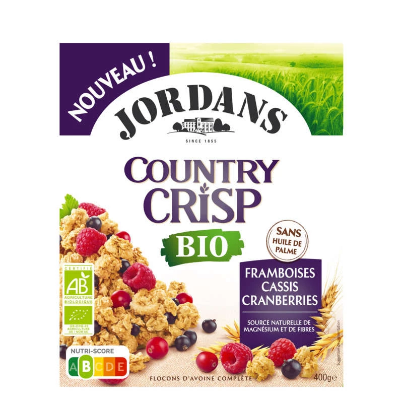 Country Crisp Bio Cranberry, Cassis et Framboises, 400 г - JORDANS