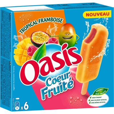 Bâtonnets cœur fruité tropical & framboise x6 - OASIS