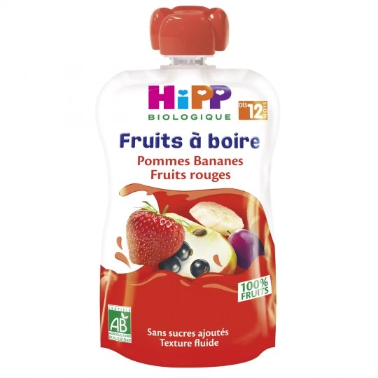 Gourde pommes/ bananes/ fruits rouges BIO dès 12 mois 120ml - HIPP