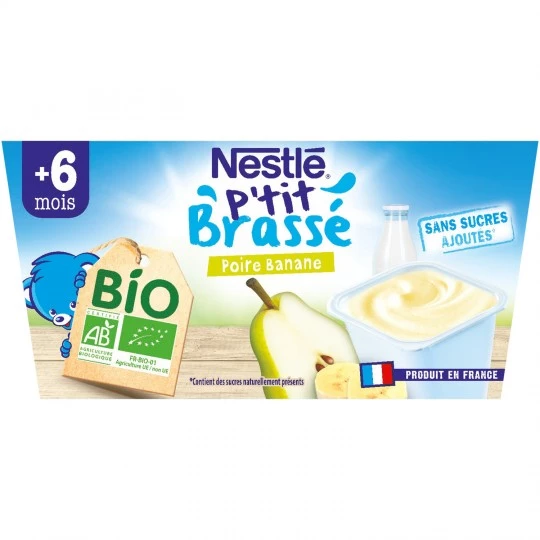 Dessert bébé banane & poire Bio dès 6 mois 4x90g - NESTLE