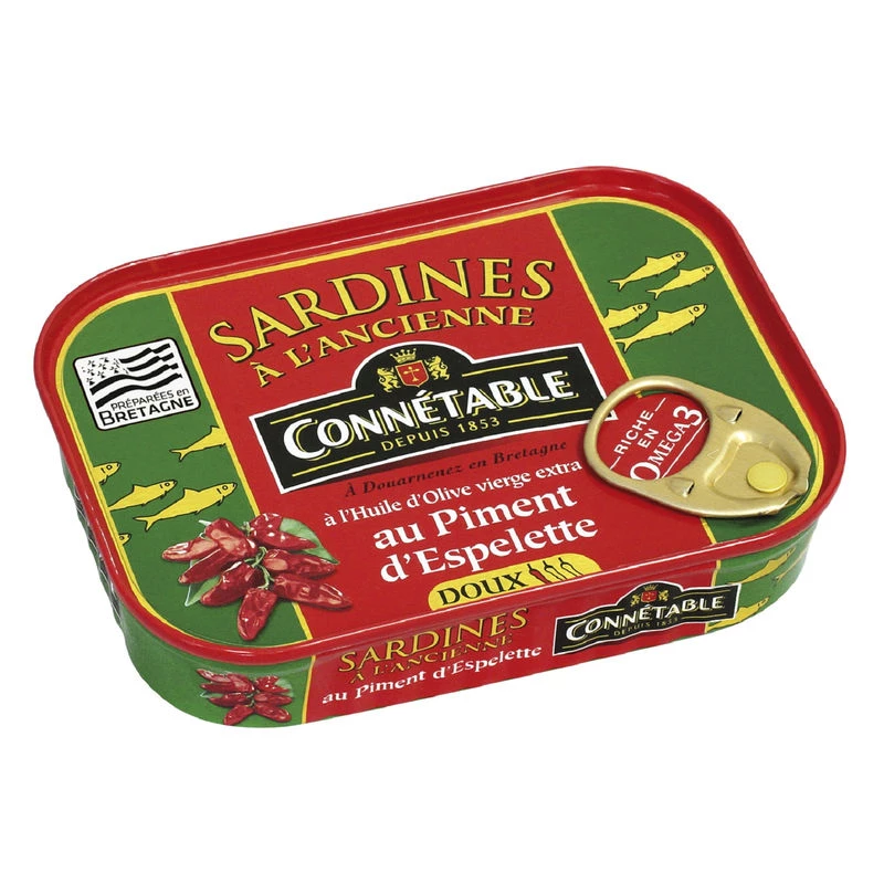 Sardines Huile Olive  et au Piment d'Espe lette, 115g - CONNÉTABLE