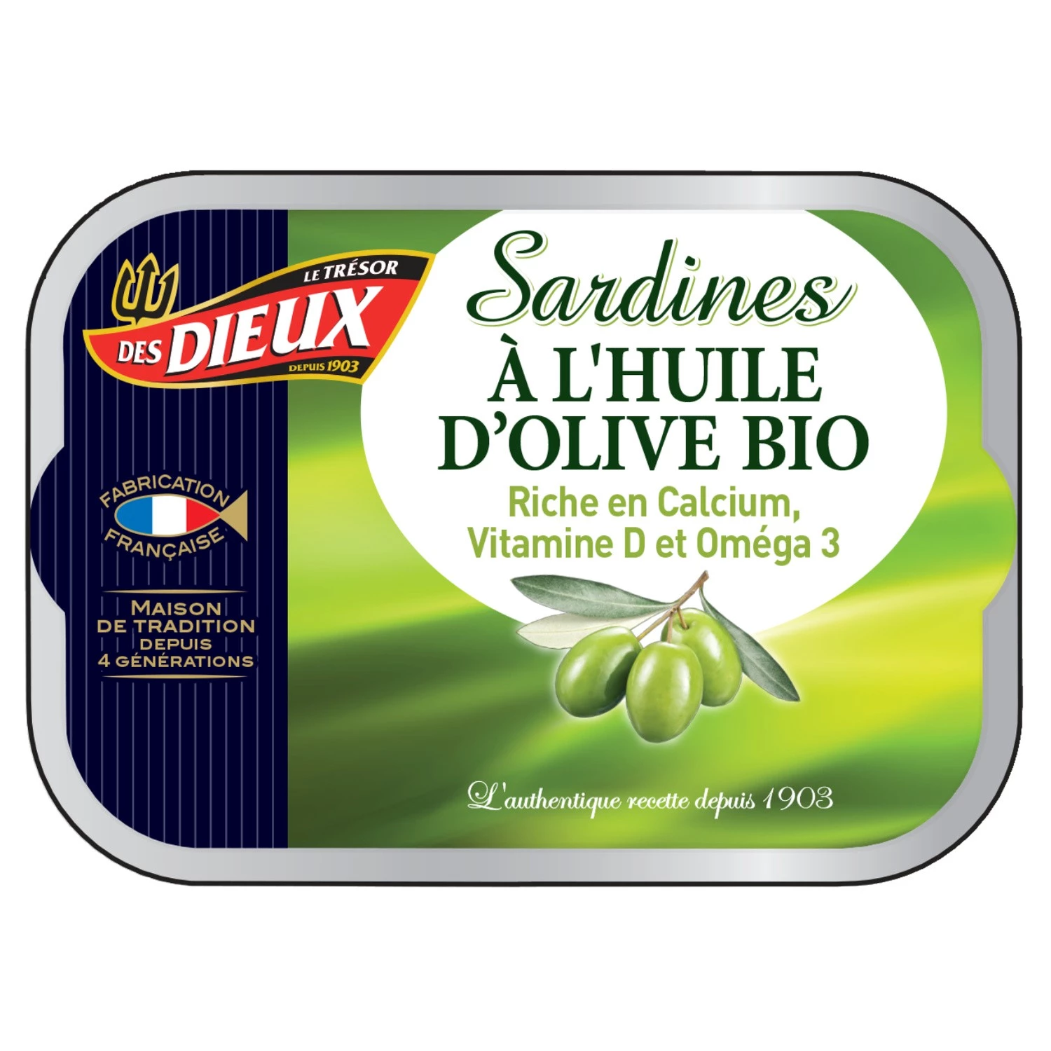 Sardines huile d'olive BIO 115g - Le trésor DES DIEUX