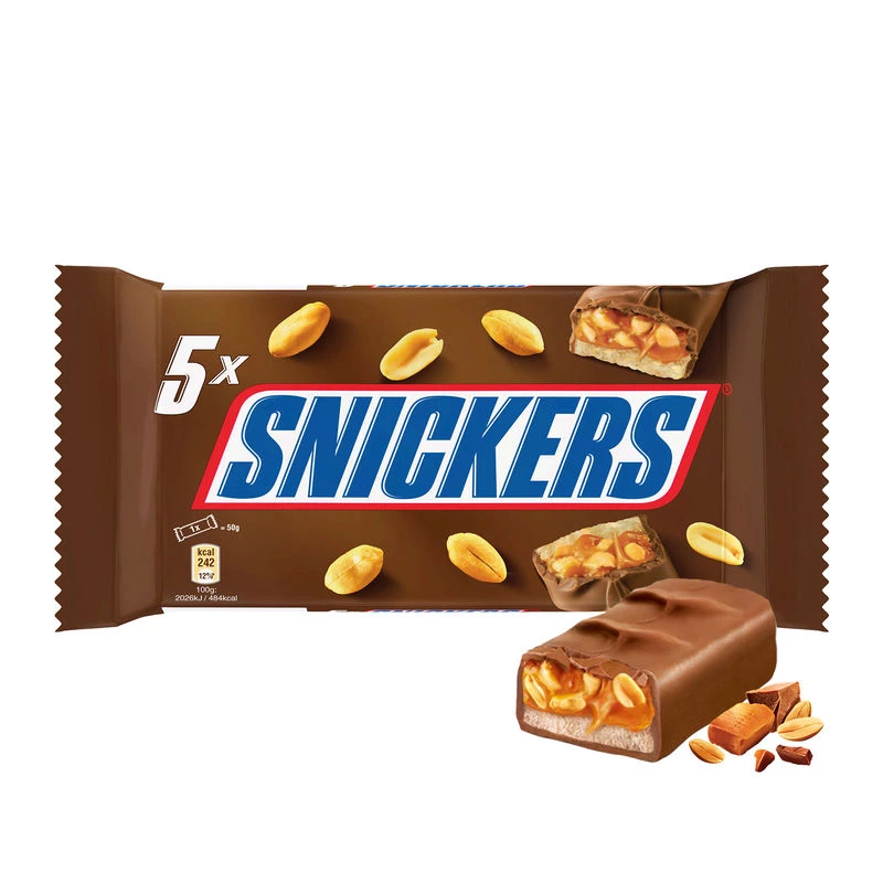 Шоколадно-ореховые батончики X5 250г - SNICKERS