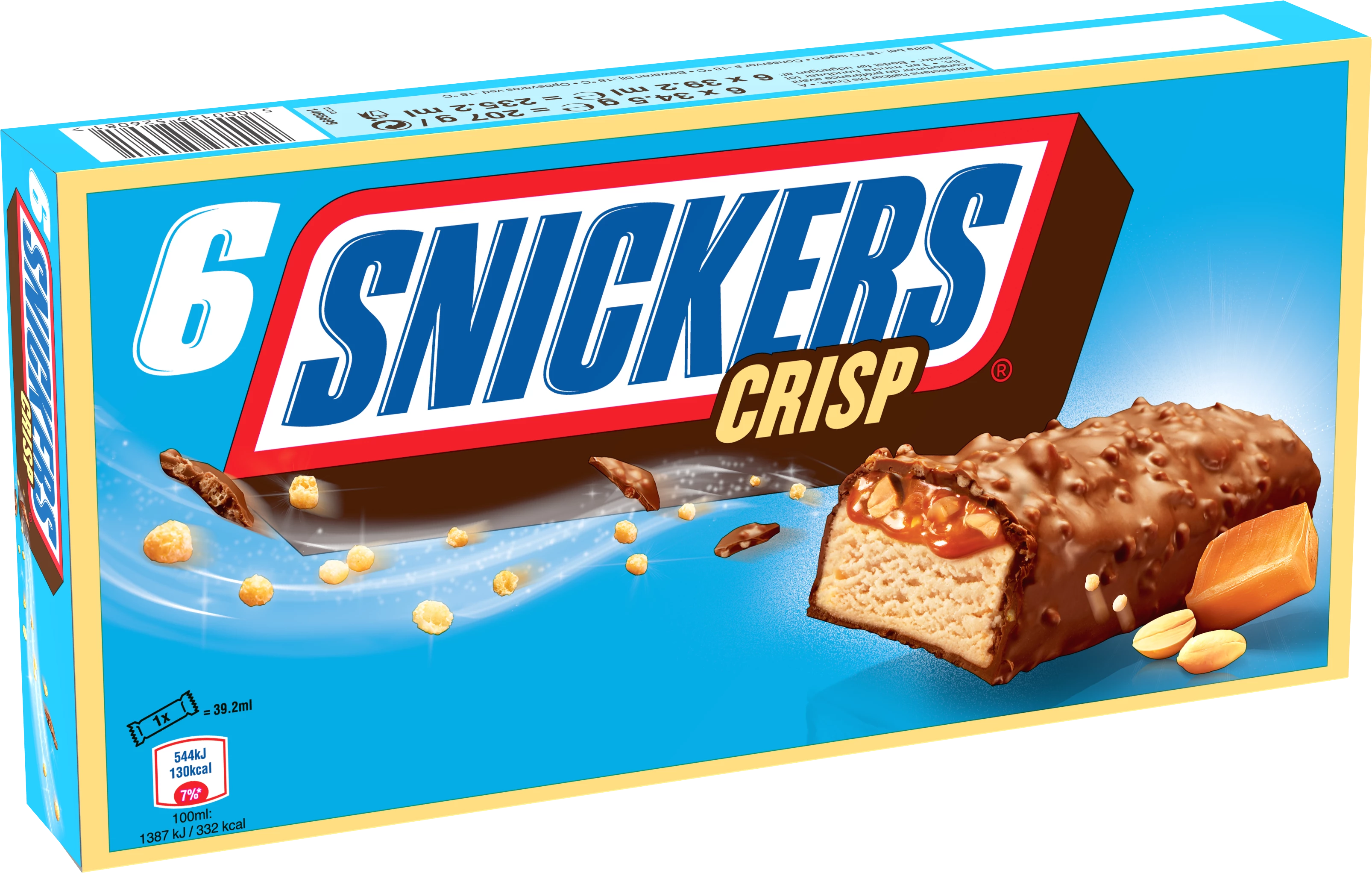 Barres glacées chocolat noisettes 6x34.5 g Snickers