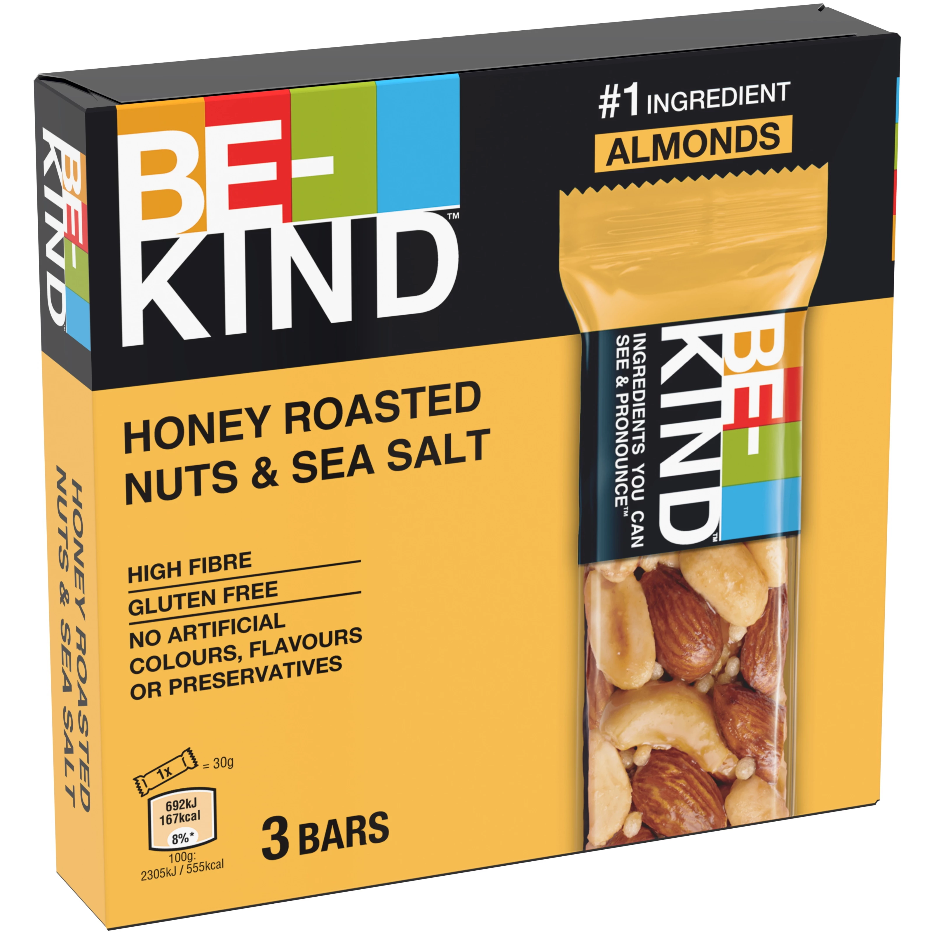 Barrita de Cereales Nueces Tostadas con Miel 3x30g - BE-KIND