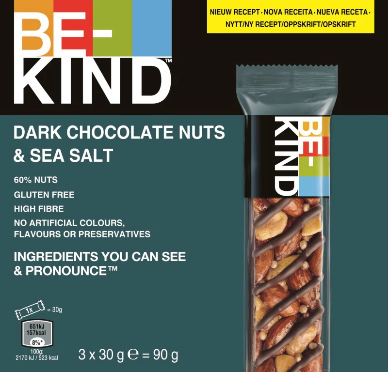 Barrita de Cereales de Chocolate Negro y Sal Marina 3x30g - BE-KIND