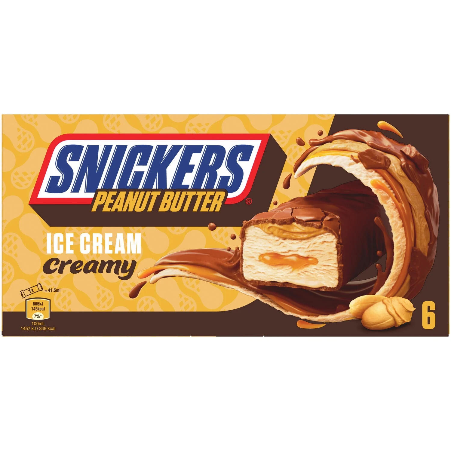 Glaces barres glacées chocolat beurre de cacahuètes et caramel x6 - SNICKERS