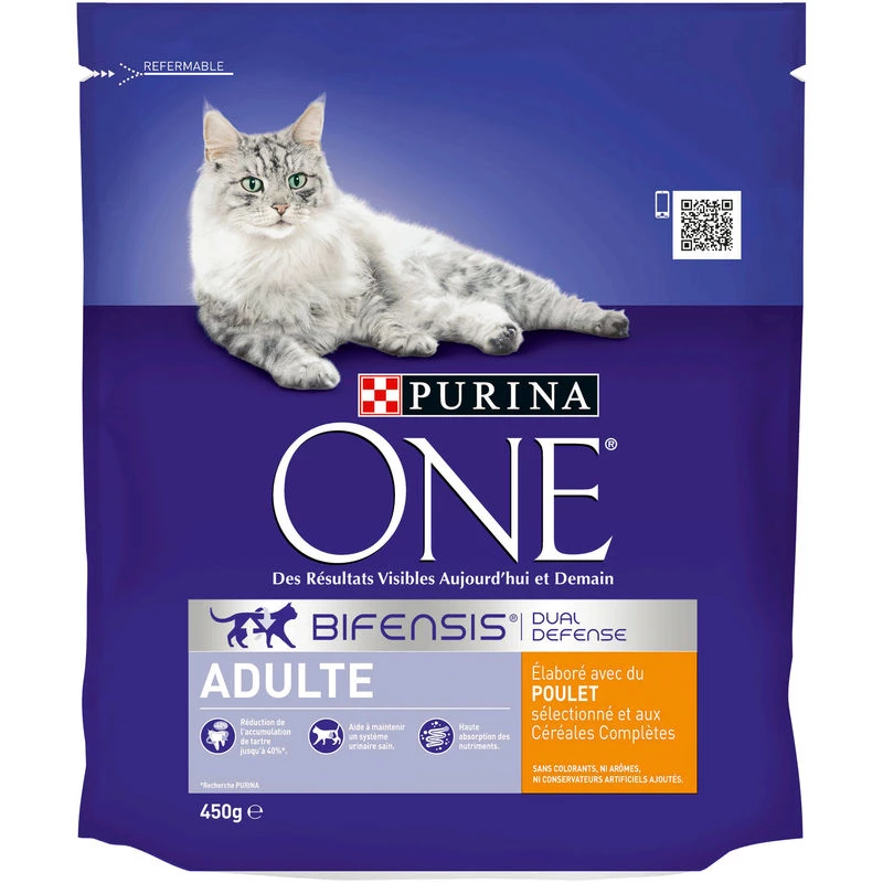 Croquetes para gatos adultos com frango e cereais 450g - PURINA ONE