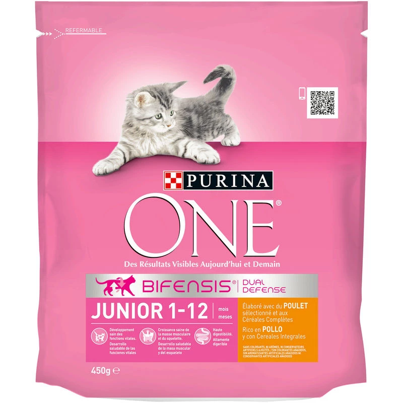 Сухой корм для кошек One Junior с курицей и злаками 450 г - PURINA