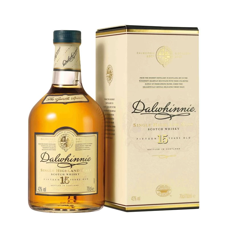 Scotch Whisky single malt 15 ans, 43°, bouteille de 70cl, DALWHINNIE