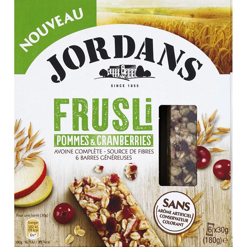Barre de Céréales Frusli Pommes et Cranberries, 180g - JORDANS