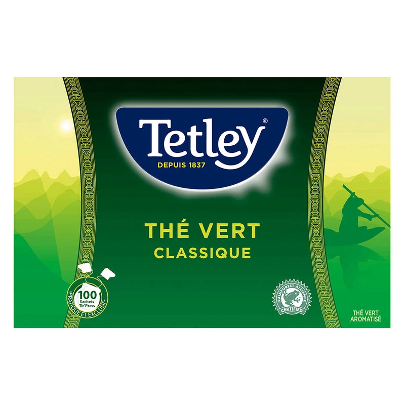 Caixa de 100 sachês Tetley Tir Press The Classic Green