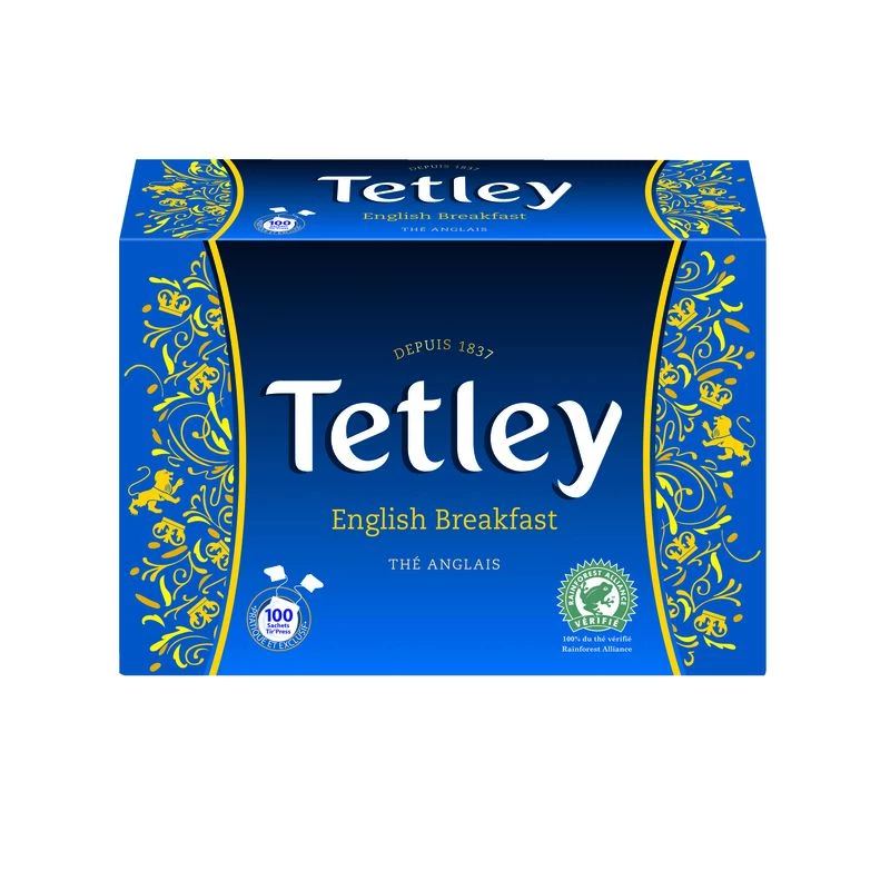 BoÃ®te De 100 Sachets Tetley Tir Press الإفطار الإنجليزي