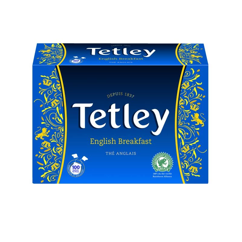 Bote De 100 Sachês Tetley Tir Press Café da Manhã Inglês