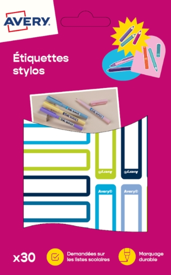 30 Etiquettes Stylo Bleu Vert