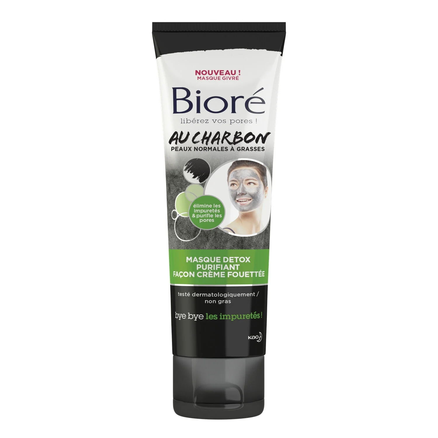 Masque visage Charbon Détox purifiant, pour peaux normales à grasses contre impuretés 110ml - BIORE
