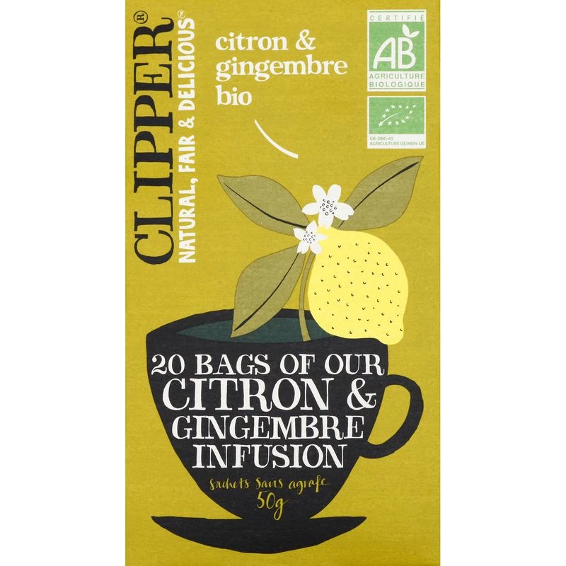 Infusão orgânica de limão e gengibre 50g - CLIPPER