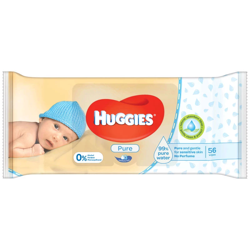 Lenços umedecidos puros para bebês 56 unidades - HUGGIES