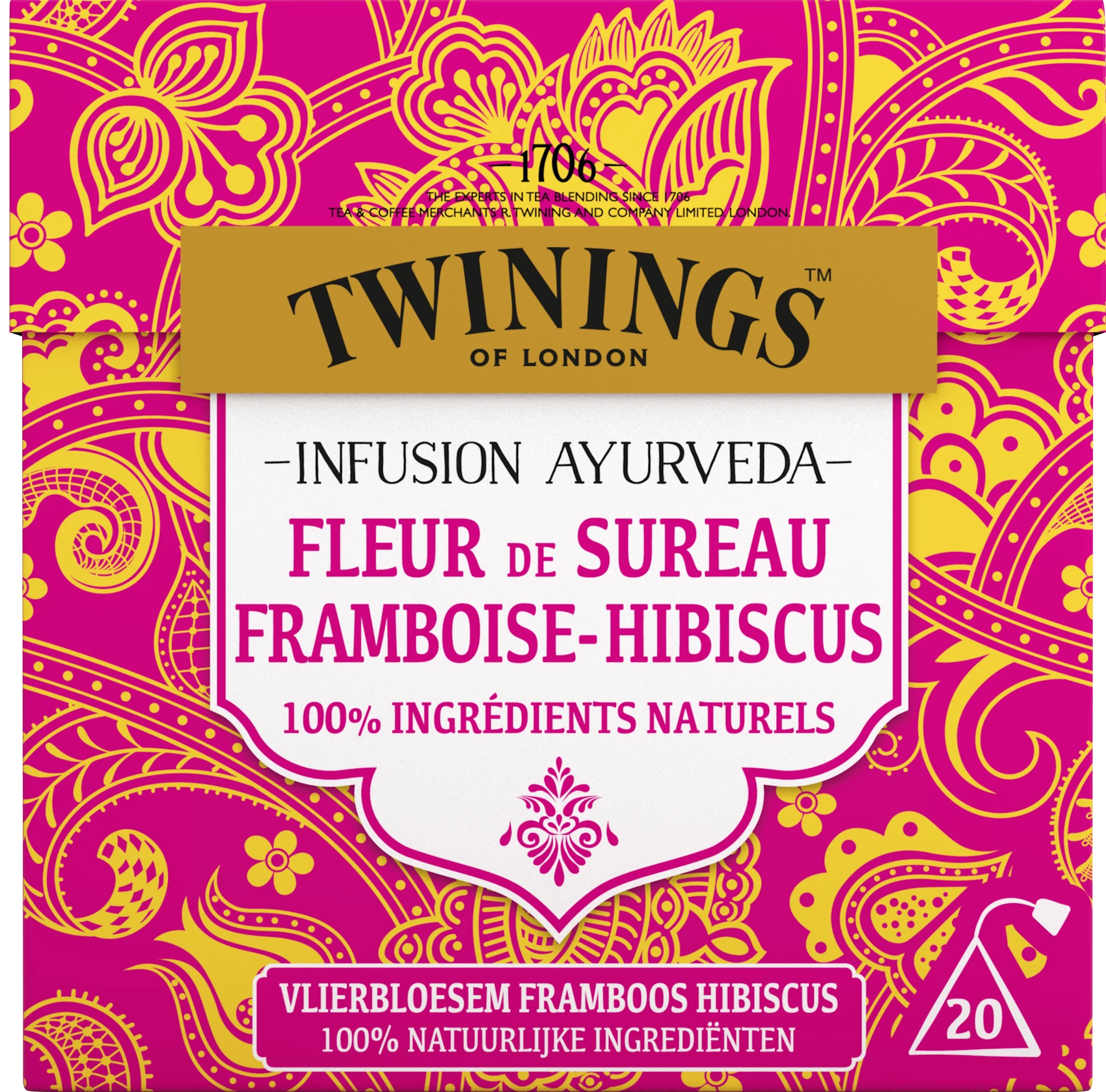 Infusion Ayurveda Fleur de Sureau, Framboise, Hibiscus x20, 36g - TWINNINGS