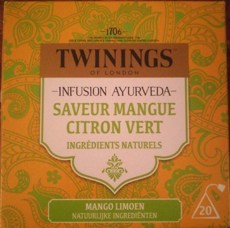 Infusion Ayurveda Saveur Mangue, Citron Vert x20, 36g - TWINNINGS