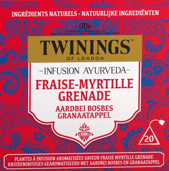 Ayurveda-Aufguss Erdbeere, Blaubeeren, Granatapfel x20, 36 g - TWINNINGS