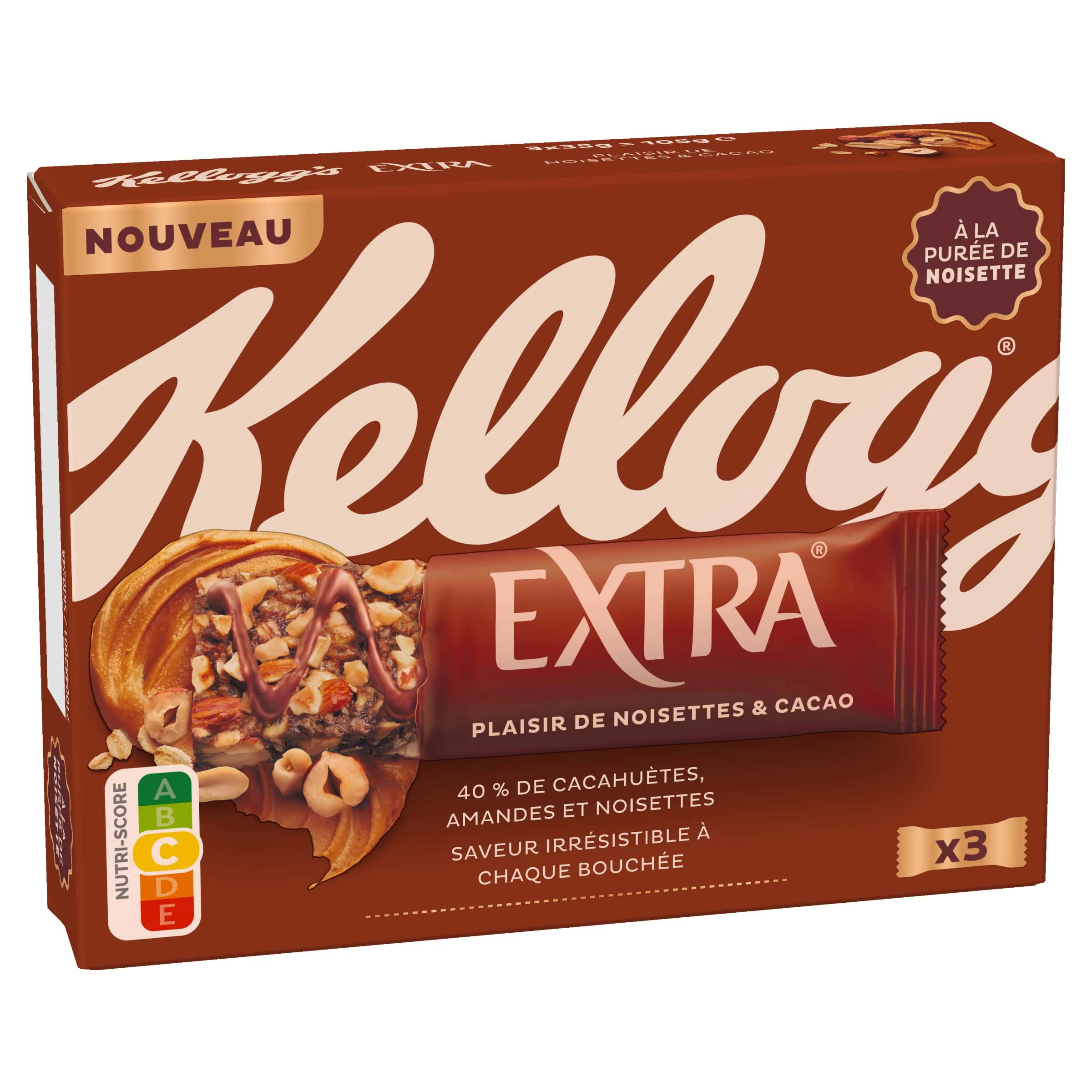 Extra Pleasure Hazelnoot- en Cacaorepen, 105g - KELLOGG'S