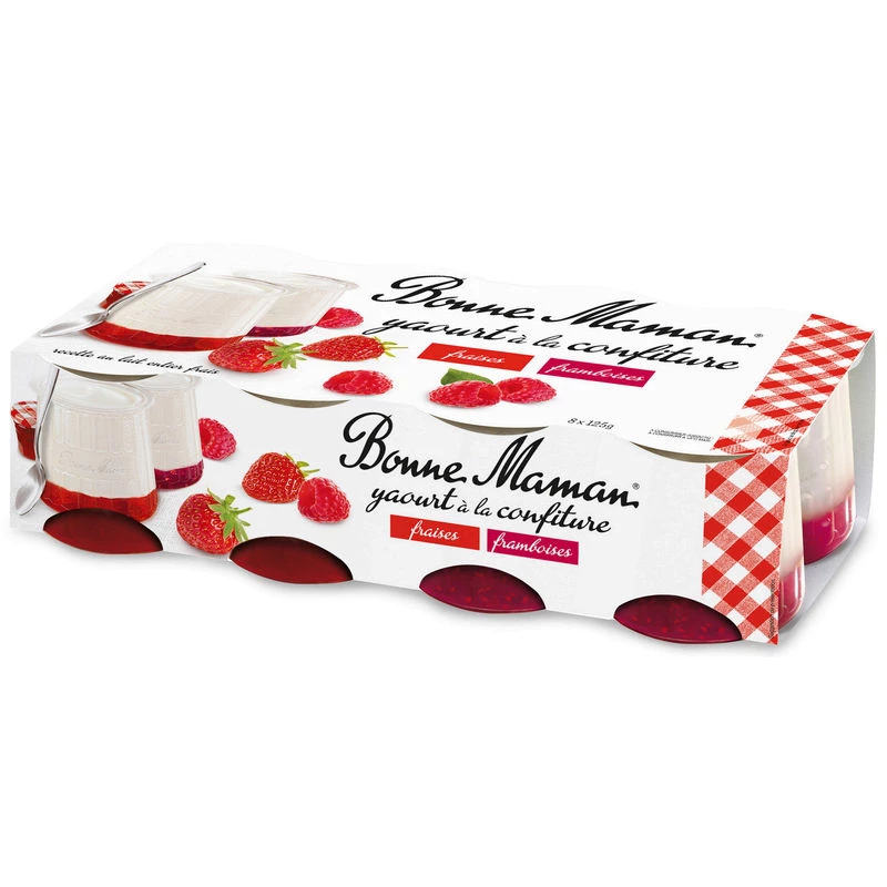 Yaourt a la confiture de fraise/framboise 8x125g - BONNE MAMAN