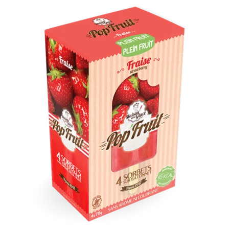Bâtonnets sorbet de fraise pop fruits 4x70g - MAISON DE LA GLACE