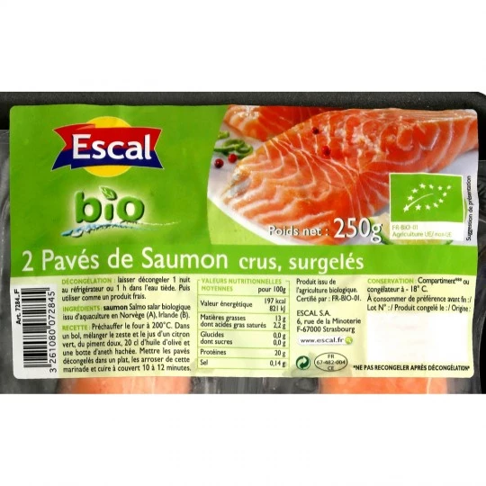 Pavés de saumon crus Bio 2x125g - ESCAL