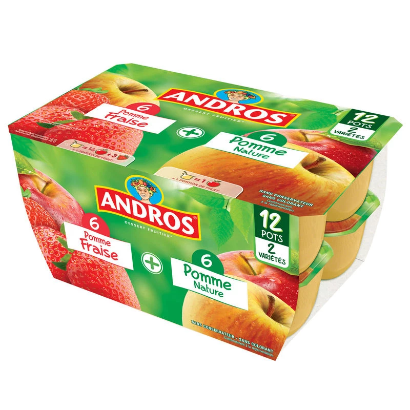 Compote pomme fraise/ pomme nature 12x100g - ANDROS