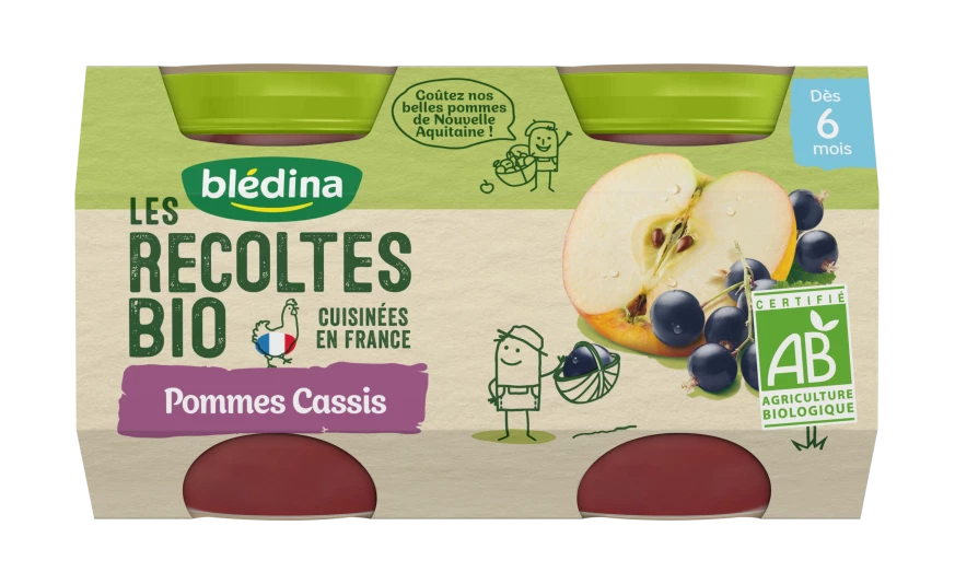 Compotes bébé pommes & cassis BIO dès 6 mois 2x130g - BLEDINA