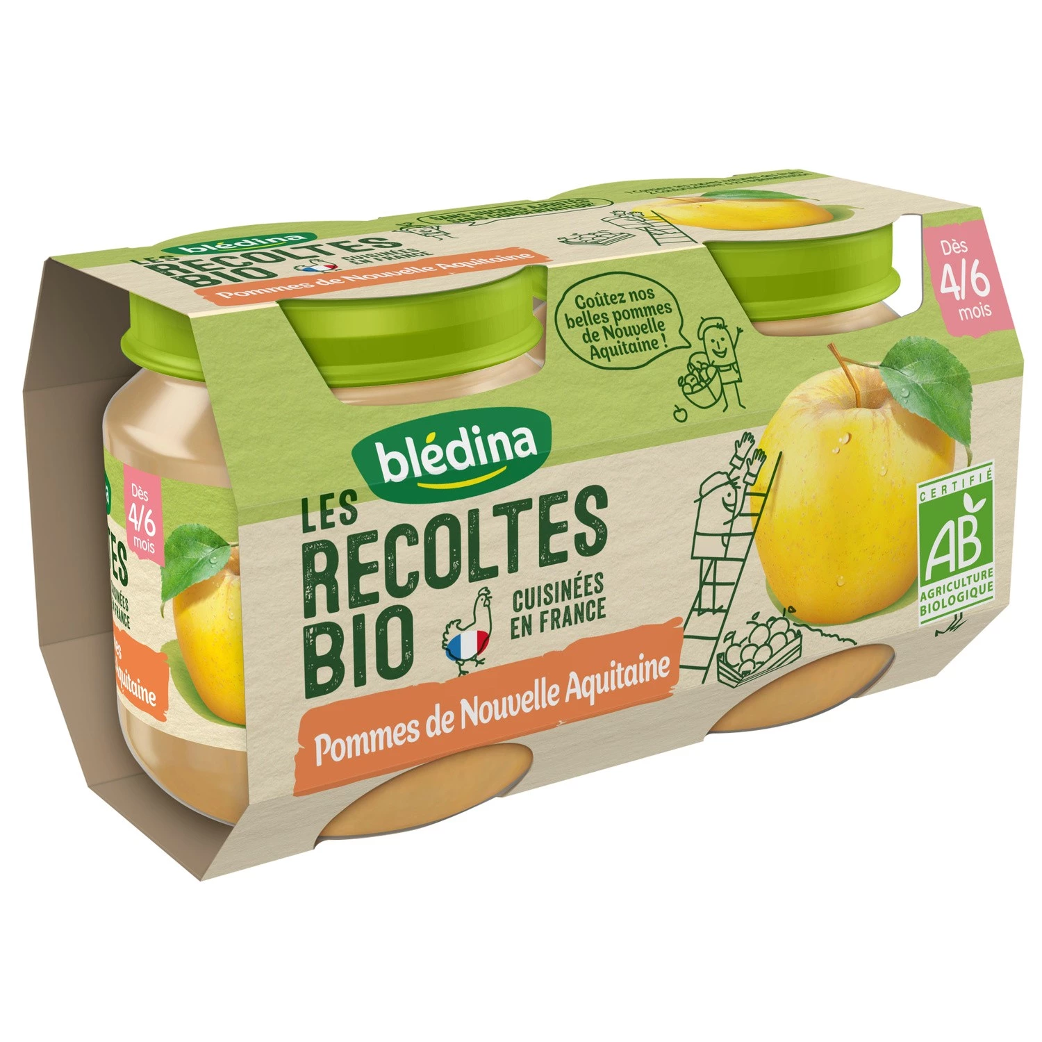 Compotes pommes de nouvelle Aquitaine BIO dès 4/6 mois 2x130g - BLEDINA