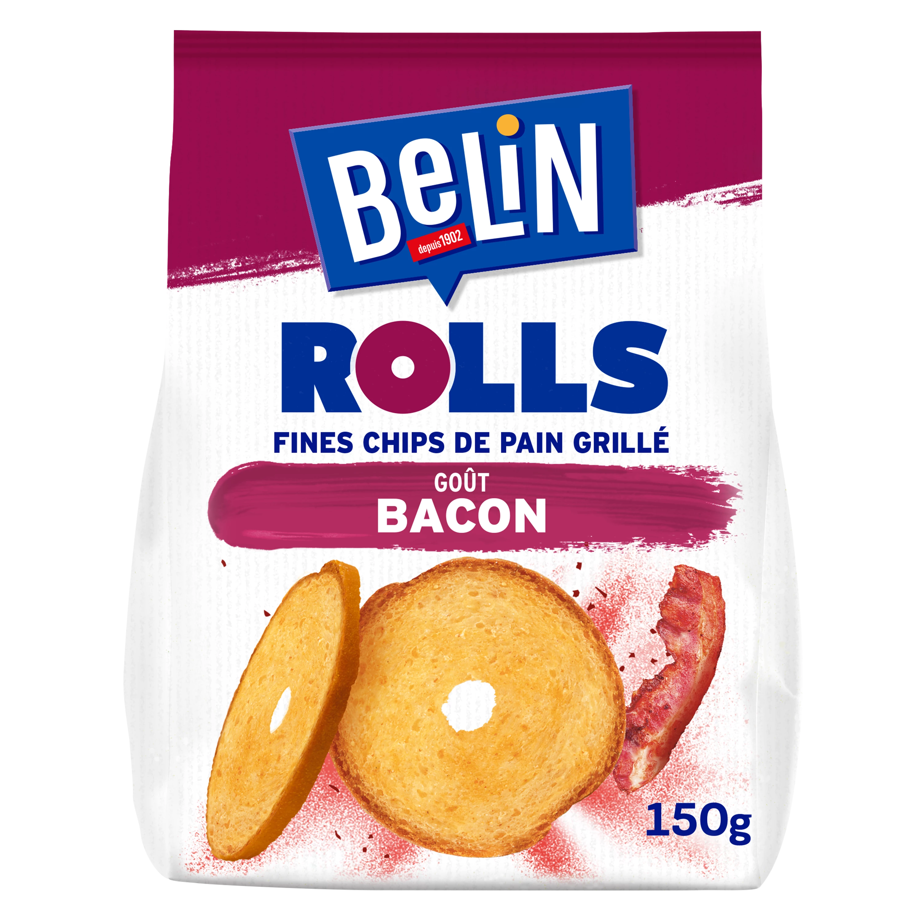 Biscuits Apéritifs Fines Chips de Pain Grillé Goût Bacon Rolls, 150g - BELIN