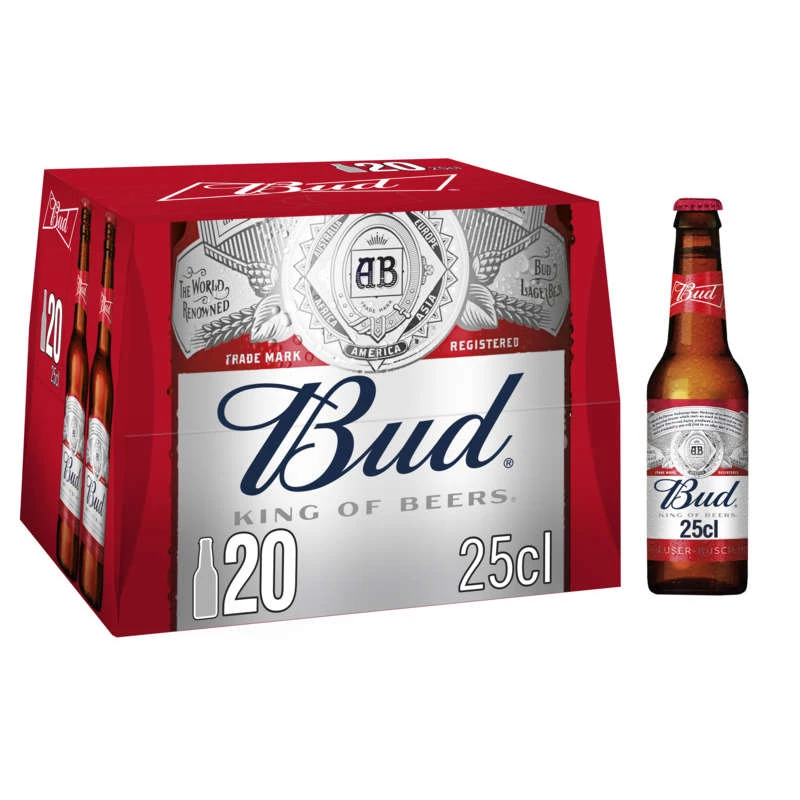 Cerveja loira, 20x25cl - BUD