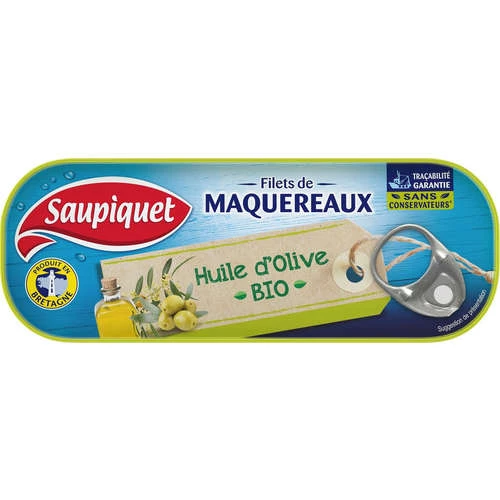 شرائح سمك الماكريل بزيت الزيتون العضوي 120 جرام - SAUPIQUET