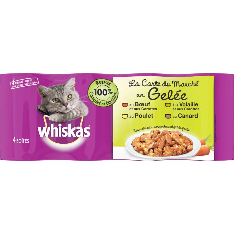 Ração para gatos em gelatina de carne/4 variedades 4x390g - WHISKAS